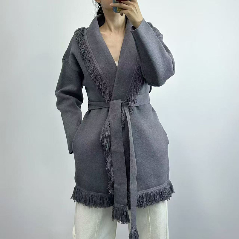 Wool Coat Peacoat - Ladies fringed long wool knit cardigan,