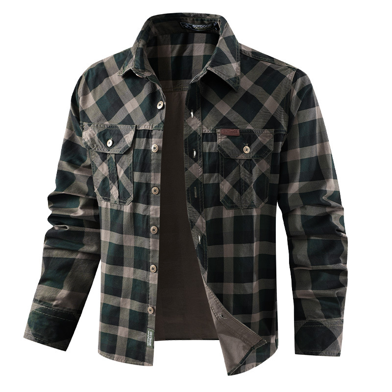 Men's Retro Workwear Checkered - Flannel Shirt Lined ulasan dan harga